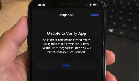 iPhone Unable to Verify App message for a Mega888 installation profile